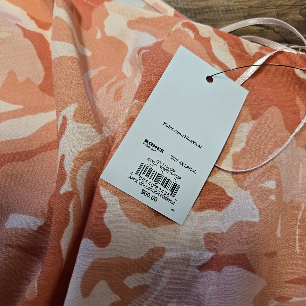 New With Tags!! Nine West Orange Patterned Midi Dress XXL - Picture 3 of 7